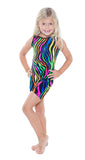 Multi Zebra Girls Sleeveless Unitard for Gymnastics