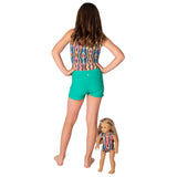 Hippy Girls Leotard w. Green Shorts and Matching Doll Outfit