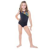 Scribbles Print and Black Lycra Leotard