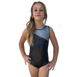 Luxury Lycra Black/Silver Tile Girls Sleeveless Leotard