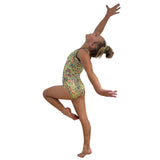 Girls Printed Green Leopard Stretch Sleeveless Leotard