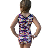 Girls Printed Purple Stretch Sleeveless Leotard