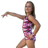 Girls Printed Red Stretch Sleeveless Leotard