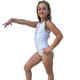 Girls Metallic Hearts Stretch Sleeveless Leotard
