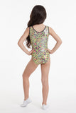Girls Printed Green Leopard Stretch Sleeveless Leotard