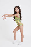 Girls Printed Green Leopard Stretch Sleeveless Leotard