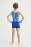Girls Printed Royal Stretch Sleeveless Leotard with Royal Shorts