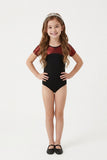 Girls Black/Red Short Sleeve Competition Gymnastics Leotard