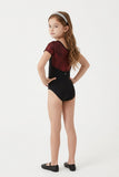 Girls Black/Red Short Sleeve Competition Gymnastics Leotard