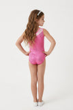 Luxury Lycra Pink/Silver Tile Girls Sleeveless Leotard