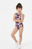 Girls Printed Purple Stretch Sleeveless Leotard