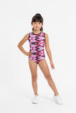 Girls Printed Red Stretch Sleeveless Leotard