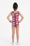 Girls Printed Red Stretch Sleeveless Leotard