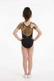 Girls Black/Gold Short Sleeve Competition Gymnastics Leotard