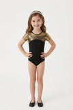 Girls Black/Gold Short Sleeve Competition Gymnastics Leotard