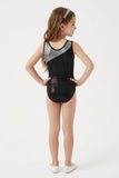 Luxury Lycra Black/Silver Tile Girls Sleeveless Leotard