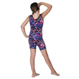 Mosaic Print Girls Sleeveless Unitard for Gymnastics