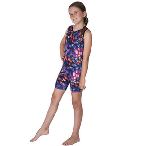 Mosaic Print Girls Sleeveless Unitard for Gymnastics