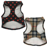 Set of 2 Small Breed Dog Tank-tan plaid/hearts
