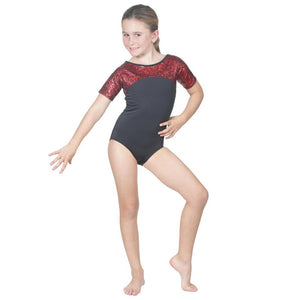 Short Sleeve Competition Leotard Red Pebble Hologram