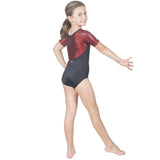 Short Sleeve Competition Leotard Red Pebble Hologram