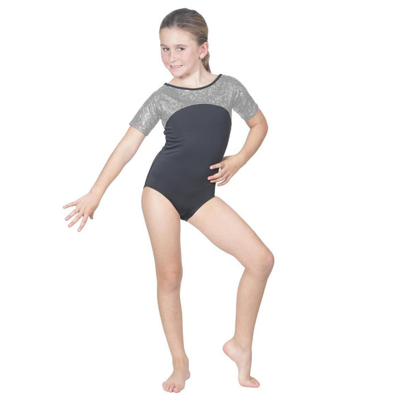 Short Sleeve Competition Leotard Silver Pebble Hologram