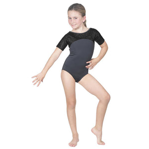 Short Sleeve Competition Leotard Black Pebble Hologram