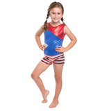 Red Blue and White Metallic Leotard and Short