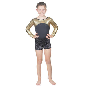 Long Sleeve Gold Pebble Leotard w. Black Soft Short