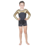Long Sleeve Gold Pebble Leotard w. Black Soft Short