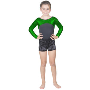 Long Sleeve Green Pebble Leotard w. Black Soft Short