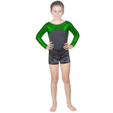 Long Sleeve Green Pebble Leotard w. Black Soft Short