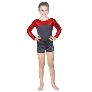 Long Sleeve Red Pebble Leotard w. Black Soft Short