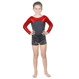 Long Sleeve Red Pebble Leotard w. Black Soft Short