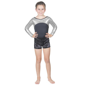 Long Sleeve Silver Pebble Leotard w. Black Soft Short
