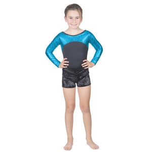 Long Sleeve Turquoise Pebble Leotard w. Black Soft Short