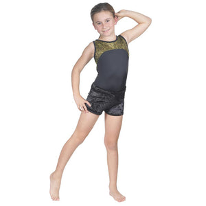 Sleeveless Gold Pebble Hologram Leotard with Black Soft Short