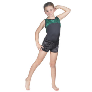 Sleeveless Green Pebble Hologram Leotard with Black Soft Short