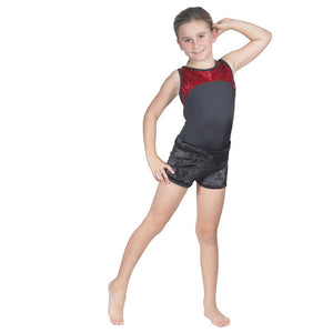 Sleeveless Red Pebble Hologram Leotard with Black Soft Short