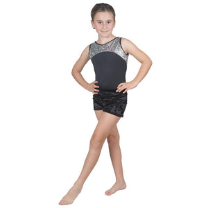Sleeveless Silver Pebble Hologram Leotard with Black Soft Short
