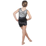 Sleeveless Silver Pebble Hologram Leotard with Black Soft Short