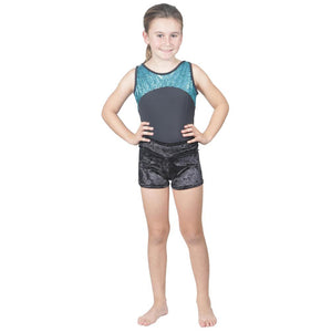 Sleeveless Turquoise Pebble Hologram Leotard with Black Soft Short