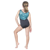 Sleeveless Turquoise Pebble Hologram Leotard with Black Soft Short