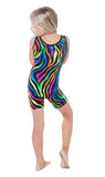 Multi Zebra Girls Sleeveless Unitard for Gymnastics