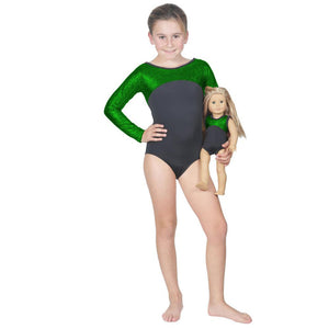Long Sleeve Green Pebble Leotard and Matching Doll Outfit