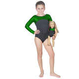 Long Sleeve Green Pebble Leotard and Matching Doll Outfit