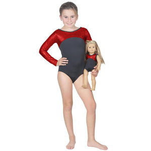 Long Sleeve Red Pebble Leotard and Matching Doll Outfit