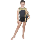 Gold Pebble Leotard w. Soft Short and Matching Doll Outfit