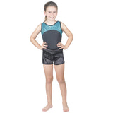 Turquoise Pebble Leotard w. Black Soft Short and Matching Doll Outfit