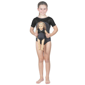 Short Sleeve Black Pebble Hologram Leotard and Matching 18 Inch Doll Outfit